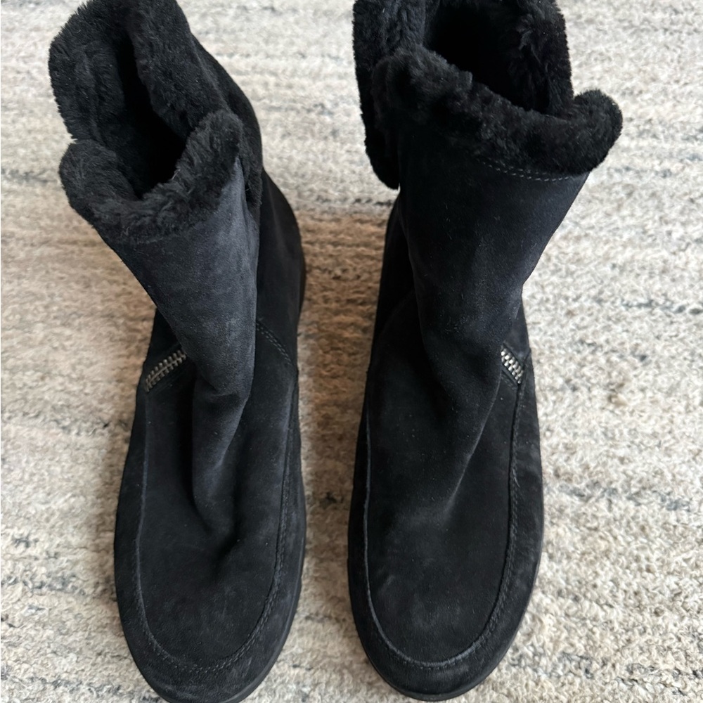 Stuart Weitzman Black Suede Fur-Lined Boots